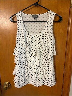 Roz & Ali White Tank Top with Black Polka Dots and Ruffle Tiers